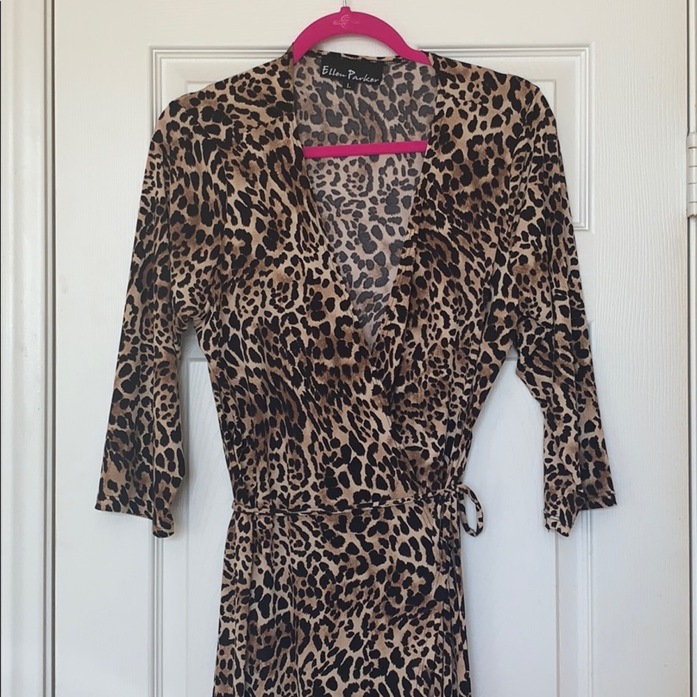 Cheetah Print Wrap Dress EUC
